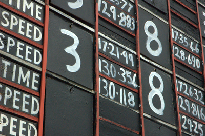 The TT scoreboard showing the 2007 lap record set by John McGuinness