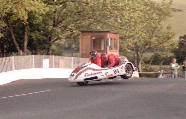 1984 TT Practice - Ballaugh - Katham Latham is the passenger