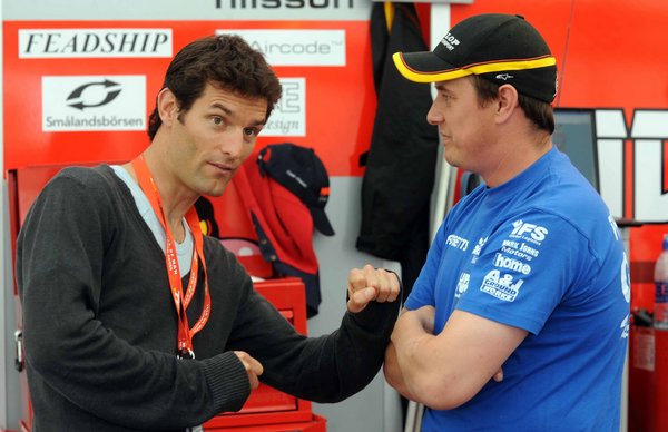 Formula One star Mark Webber and TT great John McGuinness discuss racing at the 2008 TT