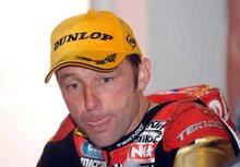 Thumbnail of Steve Plater after taking victory in the opening Relentless Supersport TT in 2008