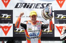 Thumbnail of John McGuinness celebrates victory in the 2008 Senior Race, his 14th TT win