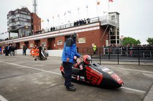 Thumbnail of Sidecar star Nick Crowe ready to leave the Grandstand for the third practice session of the 2008 TT