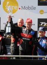 Thumbnail of Nick Crowe and Mark Cox celebrate victory in the opening 2008 Sidecar TT