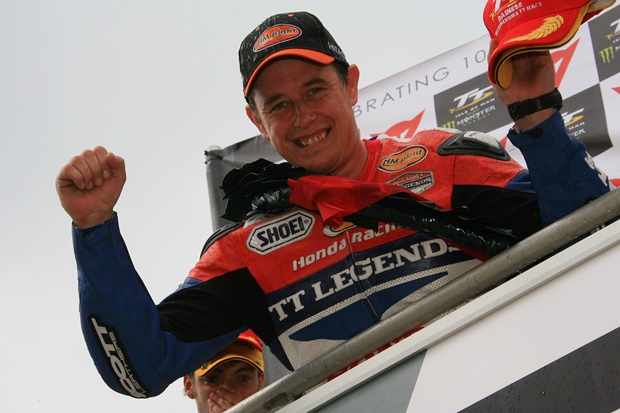 John McGuinness celebrates victory in the Dainese Superbike TT (Mark 'Wally' Walters)
