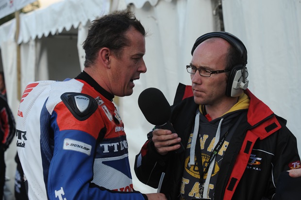Isle of Man TT great John McGuinness is interviewed by Radio TT's Chris Kinley