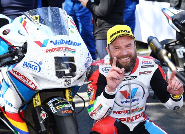 Bruce Anstey celebrates his first Superbike race win at the Isle of Man TT