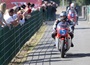 Michael Dunlop leads Michael Rutter up the return road after the Okells Junior Classic TT Race