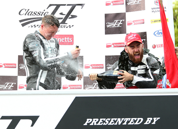 Dean Harrison and Lee Johnston on the podium at Classic TT 2015