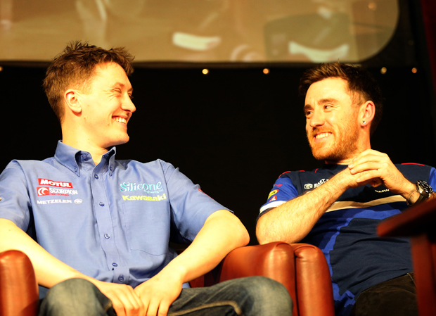 Dean Harrison and Lee Johnston share a joke at TT Launch Party 2016