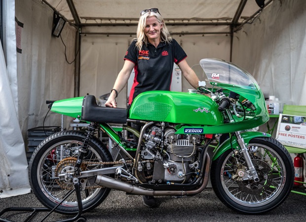 Maria Costello with the Buegger Racing Paton she'll campaign in the Bennett's Senior Classic TT Race