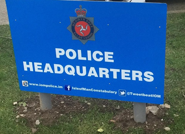 Police headquarters sign: Credit IOM Police Media facebook page