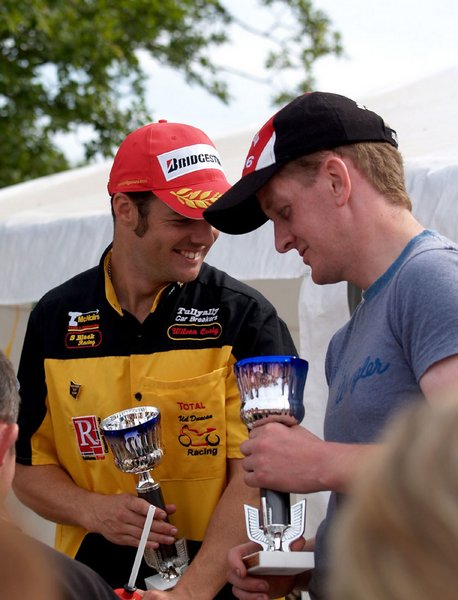 Cameron Donald and Raymond Porter celebrating at Walderstown Road Races 2006