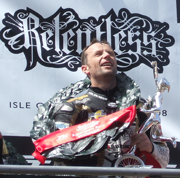 Bruce Anstey celebrates Supersport victory