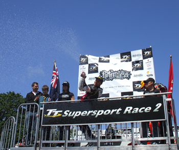 Bruce Anstey celebrates victory