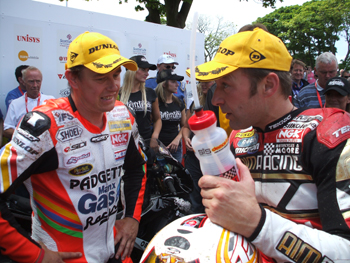 Monday's Supersport winner Steve Plater (right) could face a renewed challenge from John McGuinness (left)