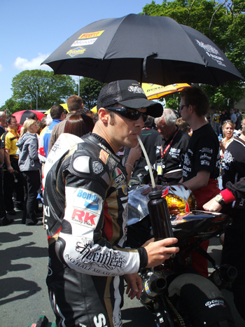 Cameron Donald prepares for action ahead of the Dainese Senior TT