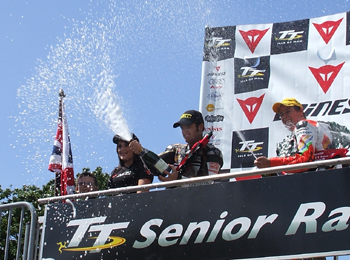 Cameron Donald celebrates finishing second to John McGuinness in the Dainese Senior TT