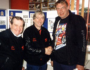 Ian Huntly (right) meets TT legend Joey Dunlop (centre) and Davey Wood