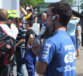 Jamie Robinson watches the progress of Padgett's teammate John McGuinness in the 2008 Dainese Superbike TT
