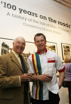 Murray Walker and Tt great John McGuinness at the launch of the Getty Exhibition, which will be on show at the 2008 Bike Show in Birmingham
