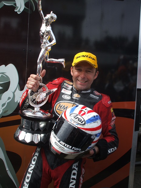 Steve Plater with the historic Senior TT trophy