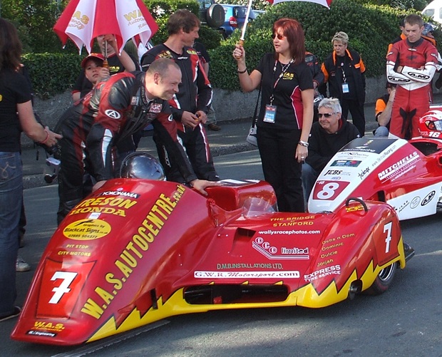 Phil Dongworth prepares for action at the 2009 Isle of Man TT