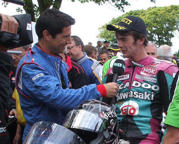 Conor Cummins is interviewed for ITV after his tremendous second place finish in the 2009 Senior TT