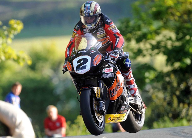 John McGuinness at Ballaugh Bridge during Wednesday's practice (Stephen Davison/Pacemaker Press International)