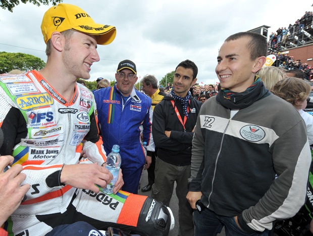Dainese Senior TT winner Ian Hutchinson with MotoGP star Jorge Lorenzo