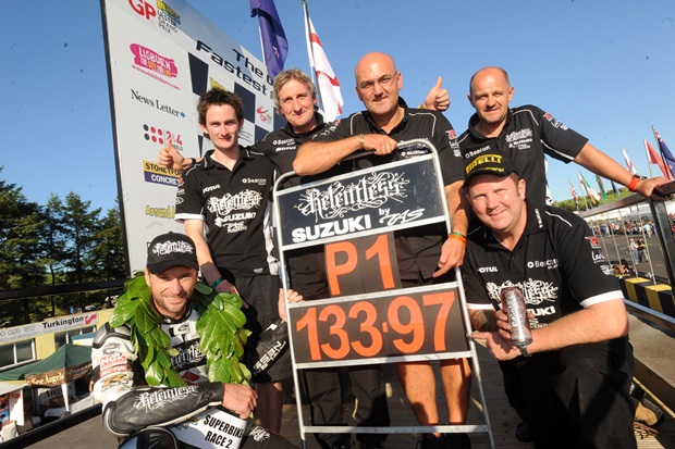 The TAS team celebrate Bruce Anstey's record-breaking Ulster GP (Suzuki)