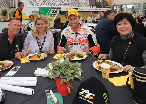 TT winner Bruce Anstey enjoys lunch with the VIPs