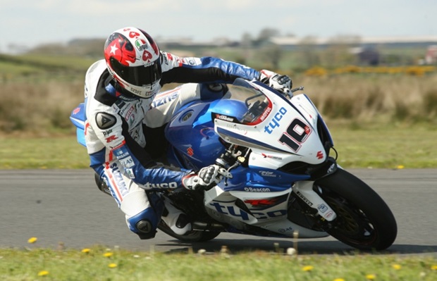 Conor Cummins tests the Tyco Suzuki Superbike ahead of the 2012 Isle of Man TT fuelled by Monster Energy