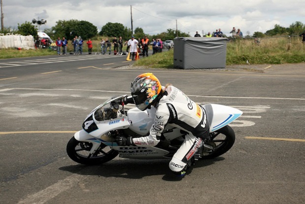 Isle of Man TT regular Maria Costello on her way to 7th in the Walderstown 125 race on the Bob Wylie Moto3 bike (Tremaine Gregg)