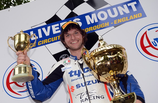 Isle of Man TT regular Guy Martin holds the International Gold Cup (Tyco suzuki)