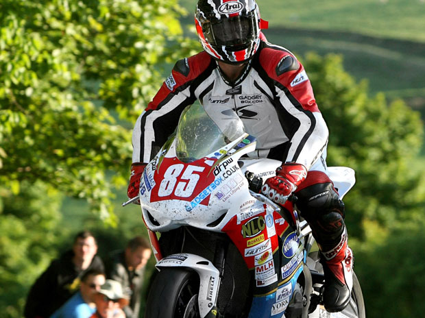 John Ingram takes to the air at Ballaugh Bridge (Glynne Lewis)