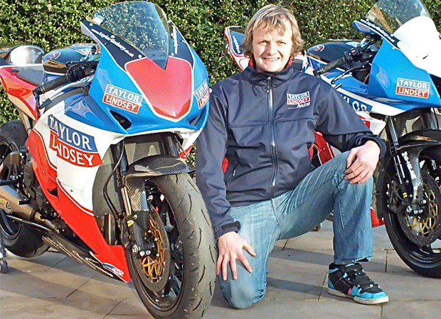 Ivan Lintin with the Taylor Lindsay Hondas he'll ride at TT 2014 fuelled by Monster Energy
