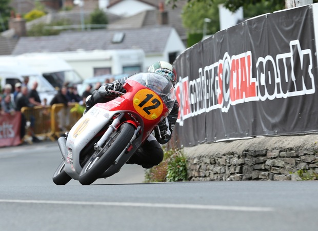 Dean Harrison takes Ginger Hall at speed on the Black Eagle Racing MV Agusta triple. Credit Dave Kneen