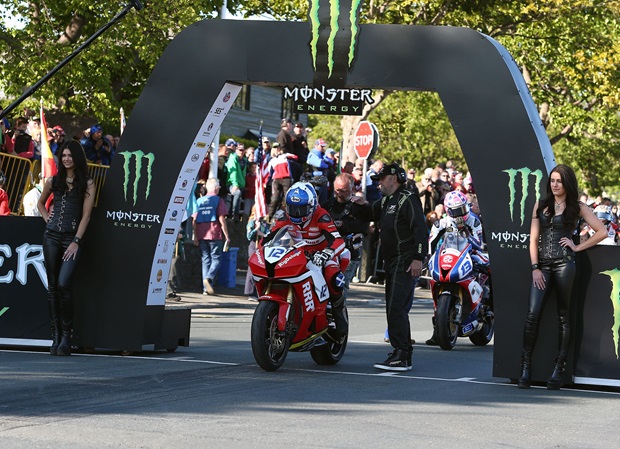 Keith Amor leaves the line at the start of the Monster Energy Supersport Race 1. Credit Mark Walters