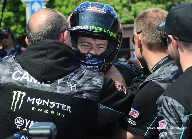 Ian Hutchinson is congratulated on winning Supersport Race 1