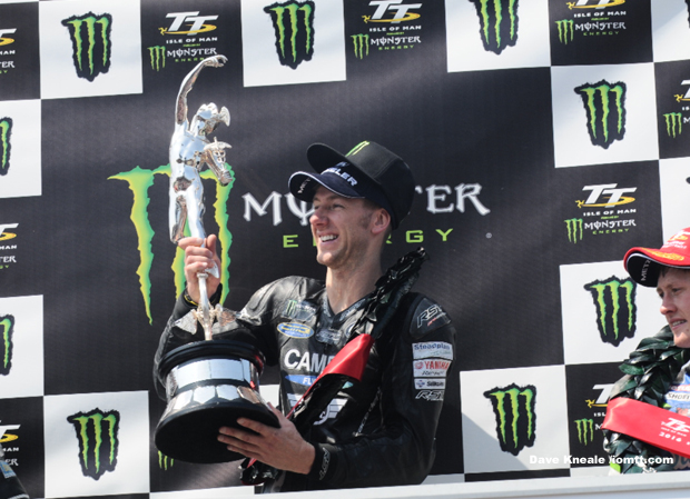 Ian Hutchinson with the TT trophy. Credit Dave Kneale / iomtt.com