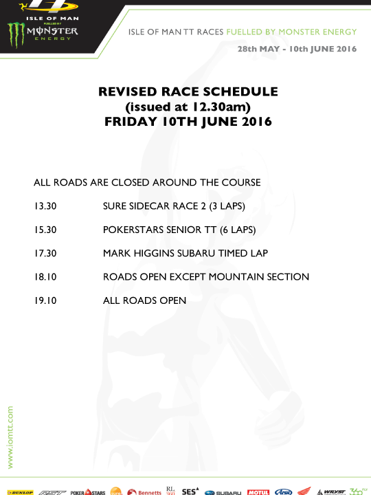 12:45 revision of Friday race schedule