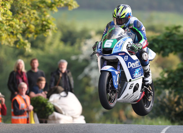 Ivan Lintin Leaps Ballaugh Bridge on the Devitt Insurance RC Express Racing Kawasaki