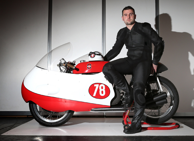 Michael Dunlop with the Bob McIntyre replica Gilera