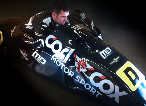 Michael tries out the Carl Cox motorsport sidecar for size