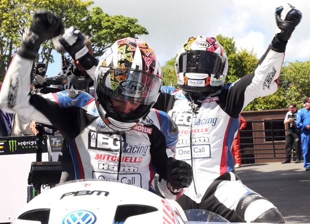 Ben and Tom Birchall celebrate win number six at the Isle of Man TT - and wrapping up the 2017 Isle of Man TT Sidecar Championship