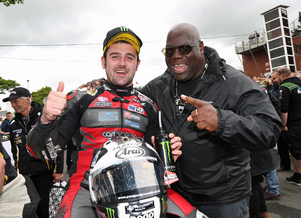 Michael Dunlop with Carl Cox in the Winner's Enclosure