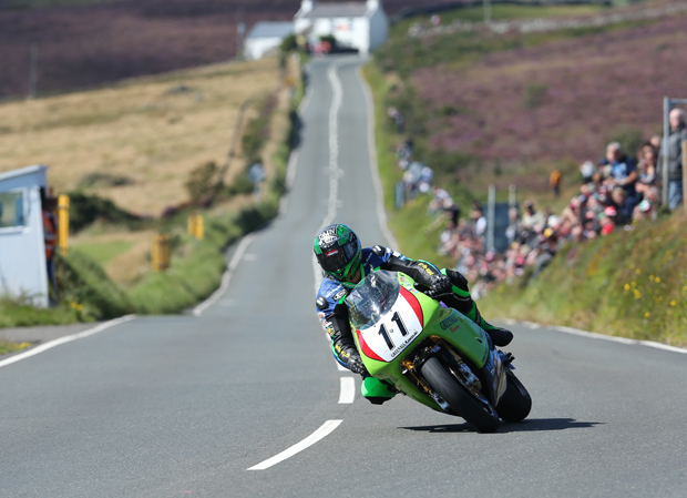 Horst Saiger on the Greenall's Kawasaki during Classic TT 2017 