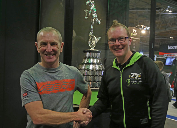 Picture caption: Jonny Towers, Founder of RST with TT rider liaison officer Richard Quayle.