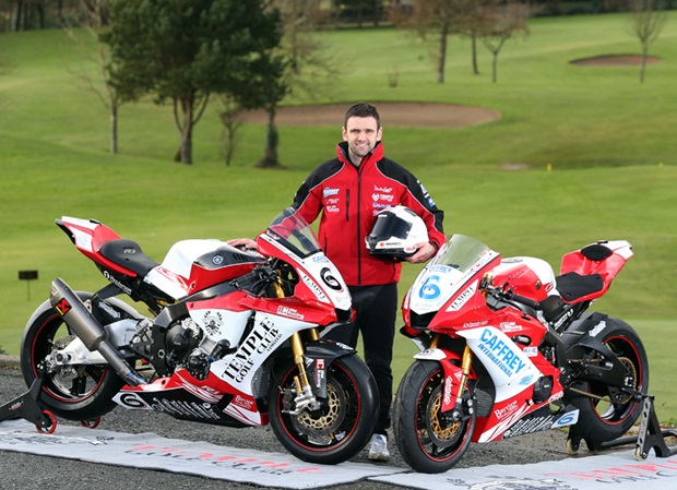 William Dunlop with the Temple Golf Course Yamahas he'll ride at this year's Isle of Man TT Races