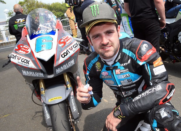 Michael Dunlop with his Monster Energy Supersport TT Race 1 winning Honda CBR600RR, shod in Dunlop road legal tyres. Photo Stephen Davison / Pacemaker Press Intl